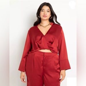 ELOQUII CROPPED SATIN BLOUSE